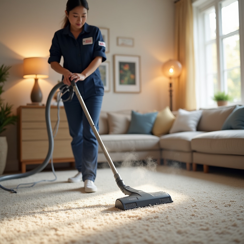 Professional carpet cleaning in progress