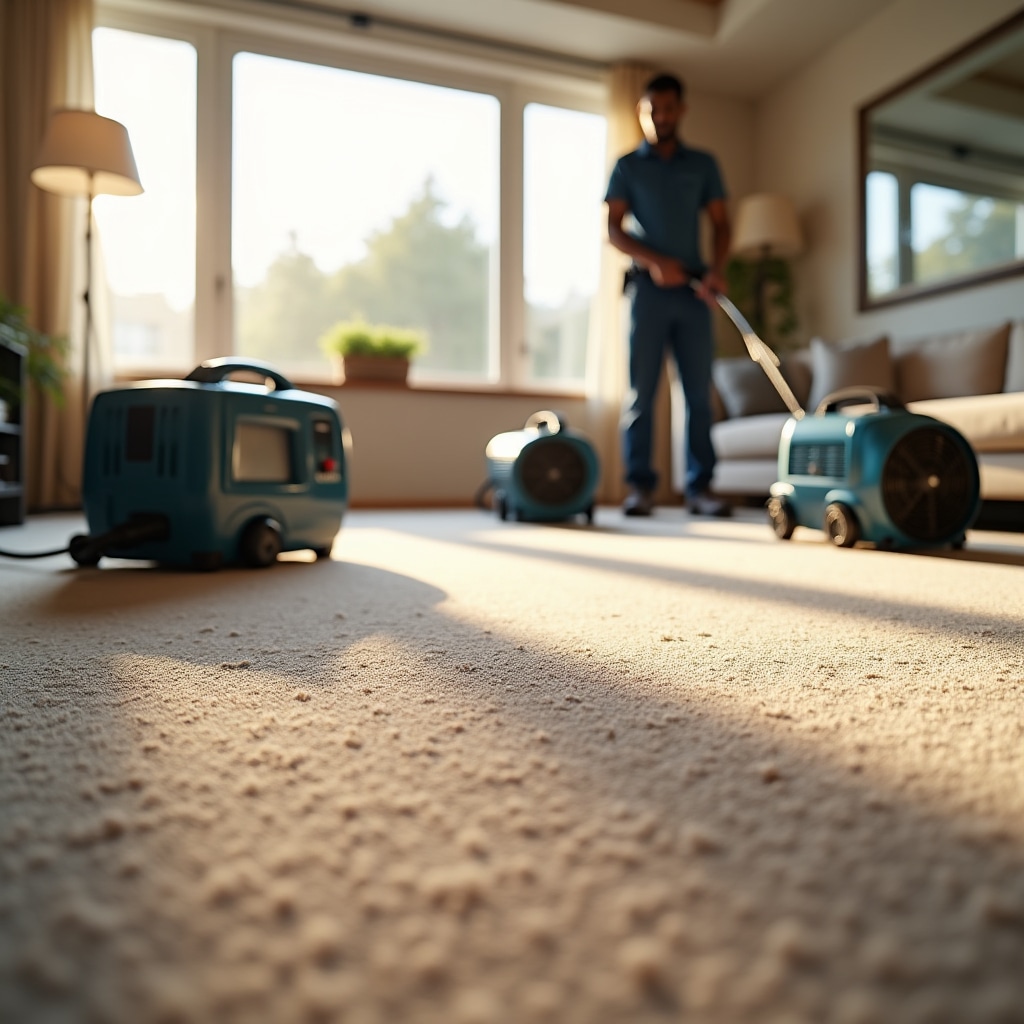 Carpet drying after professional cleaning